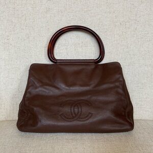 Chanel Brown Acrylic Handle Hand Bag w/ CC Logo